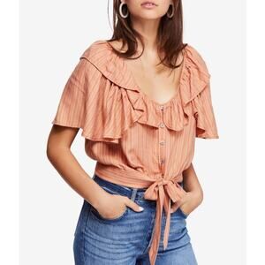 FREE PEOPLE orange striped Rosemary rayon spring summer flutter top blouse